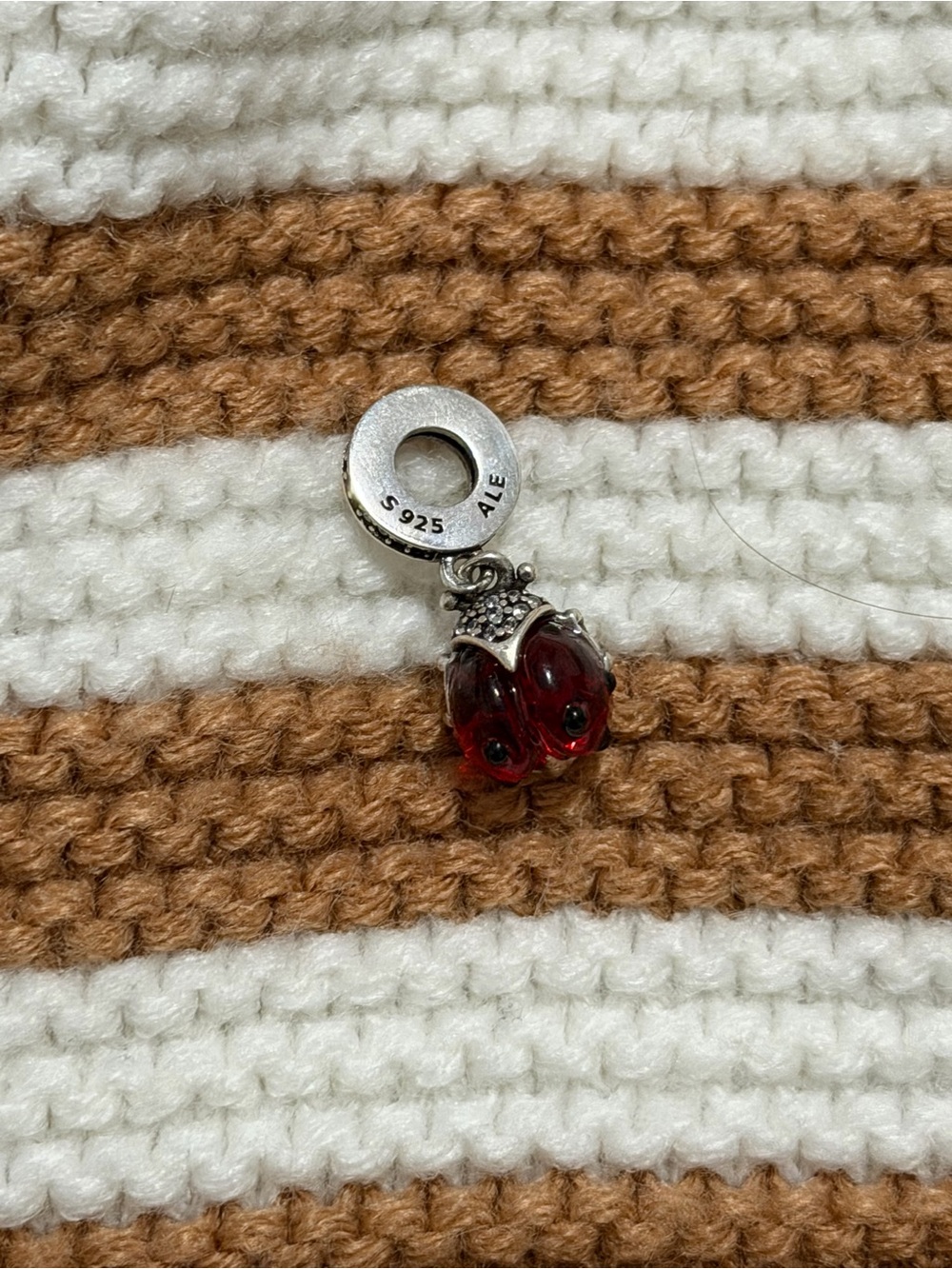 Pandora Silver Charm with Red Glass Ladybug